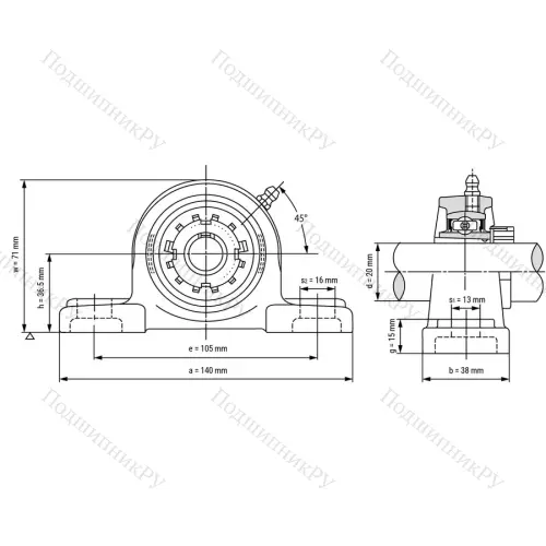 Подшипниковый узел UKP 205 - Вал: 20 мм от производителя  LPZ Подшипниковый узел UKP 205 - Вал: 20 мм от производителя  LPZ