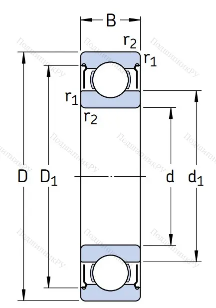 Однорядный шариковый подшипник 6208 2Z