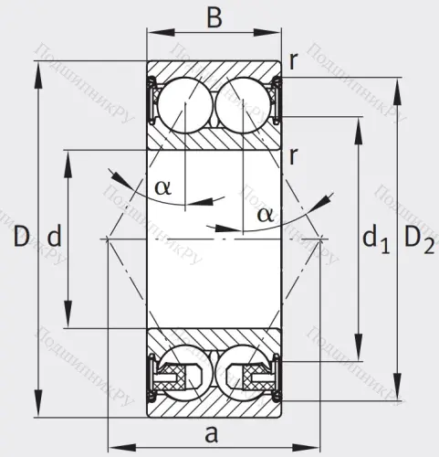 Двухрядный шариковый подшипник 3307 BD XL 2Z TVH от производителя  FAG