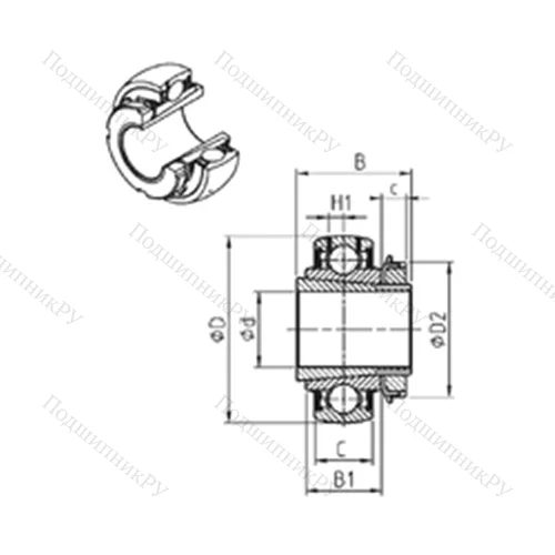 Подшипник шариковый радиальный UK 307+H-19 от производителя  SNR Подшипник шариковый радиальный UK 307+H-19 от производителя  SNR