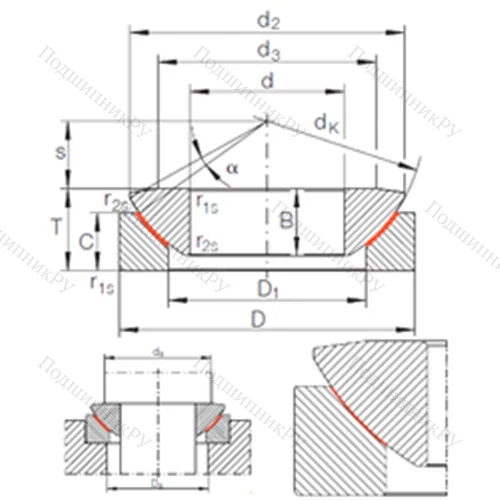 Подшипник скольжения сферический GE 100 AW от производителя  INA