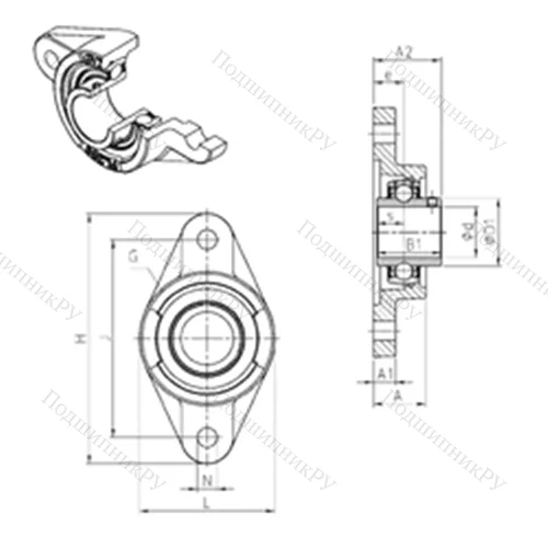 Подшипниковый узел шариковый радиальный UCFL 308 от производителя  SNR Подшипниковый узел шариковый радиальный UCFL 308 от производителя  SNR