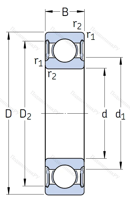 Однорядный шариковый подшипник 6305 2RS 1