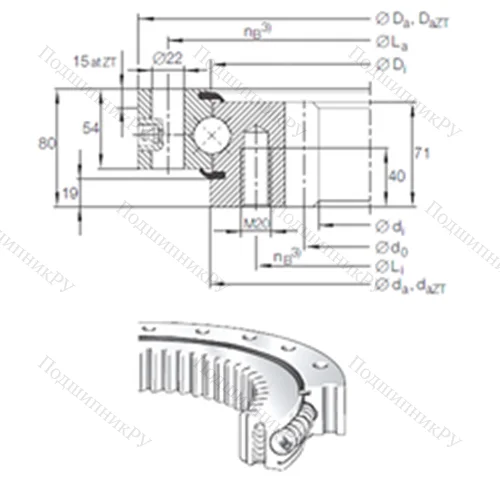 Подшипник шариковый опорно-поворотный VSI 25 1055 N