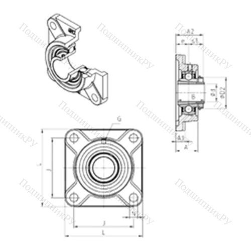 Подшипниковый узел шариковый радиальный UKF 312H