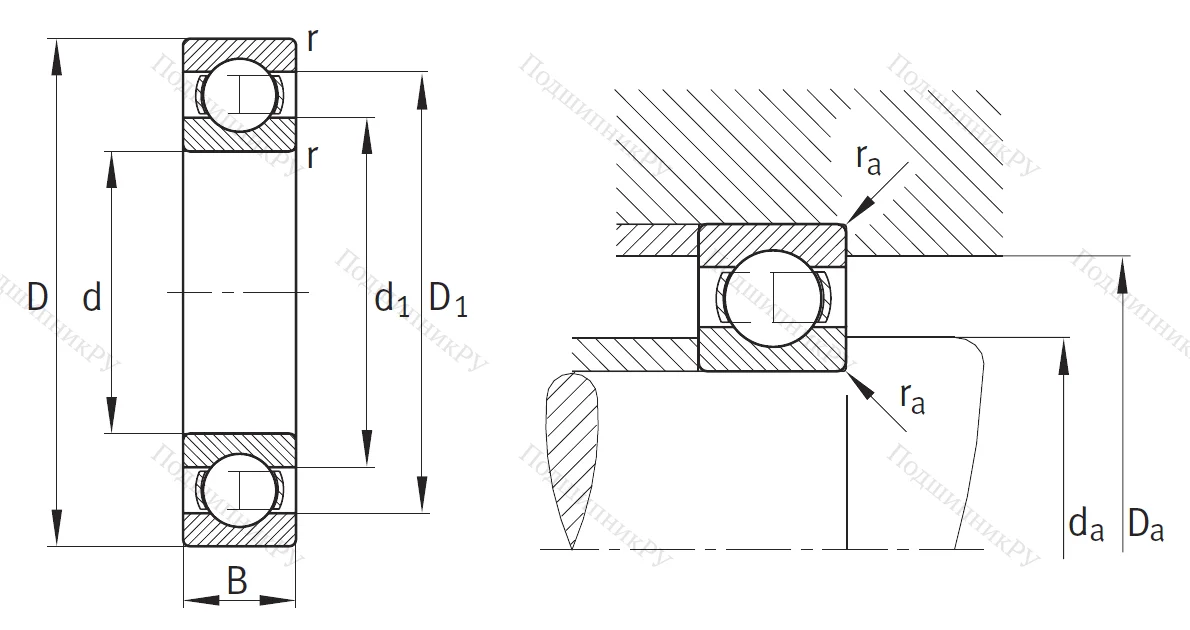 Однорядный шариковый подшипник 6318 C 3
