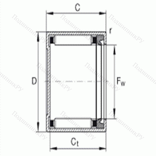 Подшипник роликовый игольчатый с одним наружным штампованным кольцом, закрытым с одной стороны BK 1012-RS